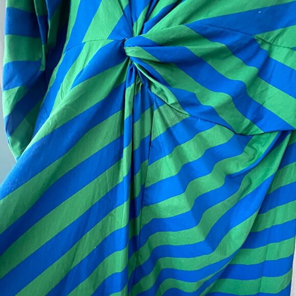 Scoop Womens Size XXL Side Knot Midi Dress Diagonal Stripe Blue/Green - Picture 5 of 9